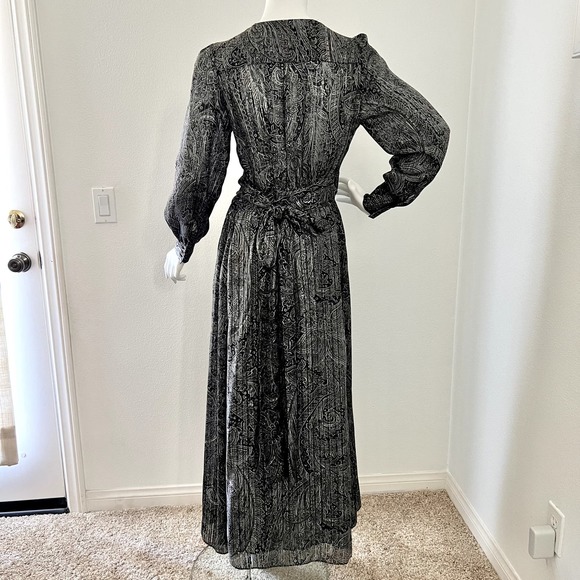 Zara Black Semi Sheer Paisley print wrap full length Dress - Size M - Picture 3 of 6